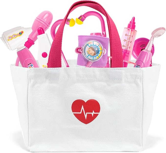 Liberry Doctor Kit for Toddlers 3-5 Years Old, 18-Piece Doctor Bag Pretend Play Toys, Durable Medical Kit with Toy Stethoscope, Pink Doctor Gift for Girls