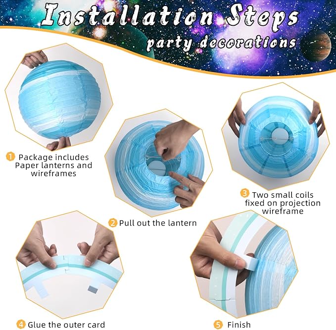 Planet Paper Lanterns, Planet Lanterns, 47 Pcs Paper Lanterns Party Decorations, Space Paper Lanterns for Kids Space Theme Party, Birthday Room Decorations
