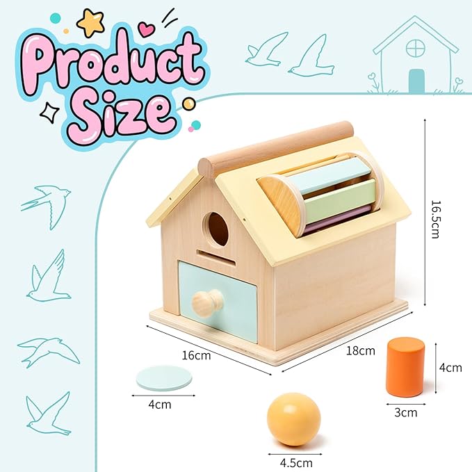 Wooden Montessori Toys for Toddlers 1-3, 4-in-1 Newborn Learning Educational Sets with Spinning Drum, Coin Box,Ball Drop, Shape Sorter - Christmas Birthday Gift for Boys Girls