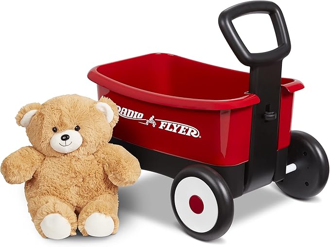 Baby Walker Wagon, Baby Toy Cart, Toddler Toys 1-2, Radio Flyer My 1st Wagon for Kids, with Teddy Bear, for Ages 1-4 Years, Red
