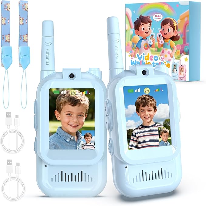 Video Walkie Talkies for Kids, 2 Pack Facetime Walkie Talkies with HD Camera & Voice Changer for Boys Girls for Family Games, Indoor, Outside, Hiking Christmas Birthday Toys Gift Ages 3-12 (Blue)