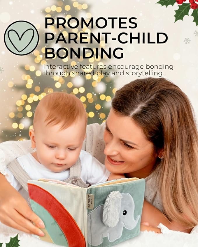 Cute Soft Baby Book with Mirror, Activities, Touch and Feel & Crinkle Pages - Interactive Sensory Cloth Toy for Babies 0-6, 6-12 & 12-18 Months - Adorable Animal Themes for Early Development