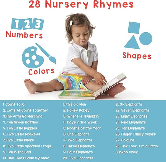 LEARNING BUGS Numbers, Colors & Shapes – 28 Favorite Counting Nursery Rhymes, Musical Books for Toddlers, 28-Button Music Book, Musical Toys for Toddlers 1-3