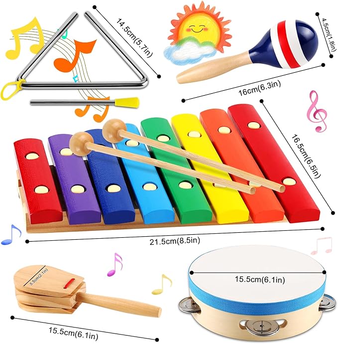 LOOIKOOS Kids Musical Instruments Montessori Wooden Toys for Toddlers,Percussion Instruments Set for Kid Preschool Educational Musical Toys for Boys and Girls Gifts
