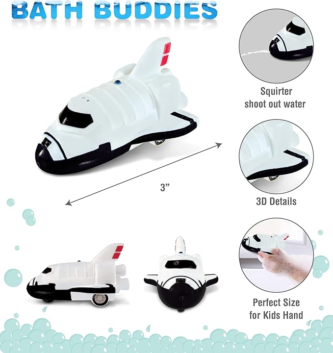 DolliBu Space Shuttle Model Bath Buddy Squirter Toy - Floating Rubber Space Themed Bath Toy for Pool or Bathtub, Cute Bathroom Toys for Toddlers, Babies, and Kids - 3 Inches