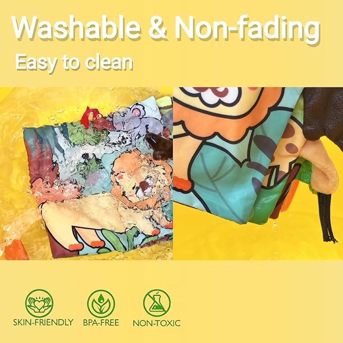 Soft Baby Books, Tummy Time Cloth Toys 0-6 Months Touch Feel Sensory Book Jungle Tails for Babies Girls 6 to 12 Month 0-3-4-5-6-7-8-9, Newborn Infant Boy Christmas Toy Gifts Stocking Stuffers