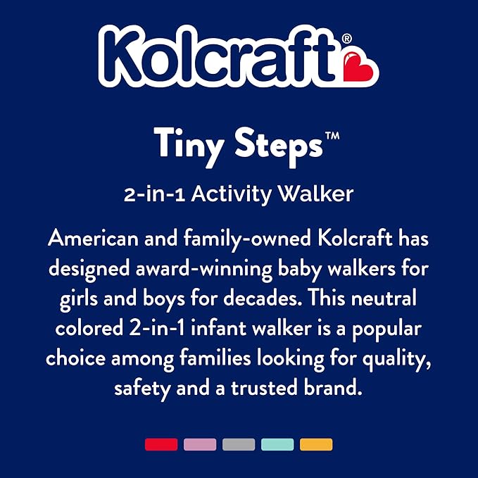 Kolcraft Tiny Steps 2 in 1 Foldable Infant and Baby Walker with Wheels, Seated or Walk Behind Activity Center, Entertaining Developmental Activities for Boys and Girls, Wide Base Sturdy Frame, Bubbles