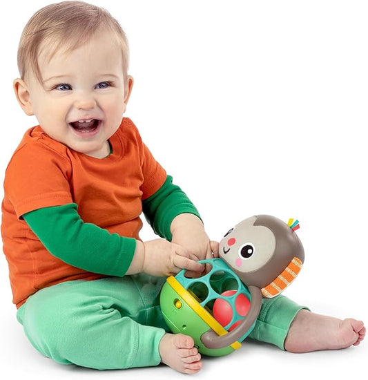 Bright Starts Grab & Giggle Monkey Light-Up Musical Rattle Toy with Easy-Grasp Oball, Ages 6 Months+, Unisex