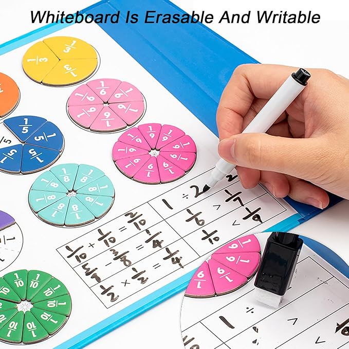 Magnetic Fraction Tiles, Magnetic Fraction Demonstration Book, Score Disk Demonstrator Math Puzzle Learning Building Block Set For Hands & Brain Use, Not Easy To Fall Off, 10 Brilliant Colors (B,2Set)