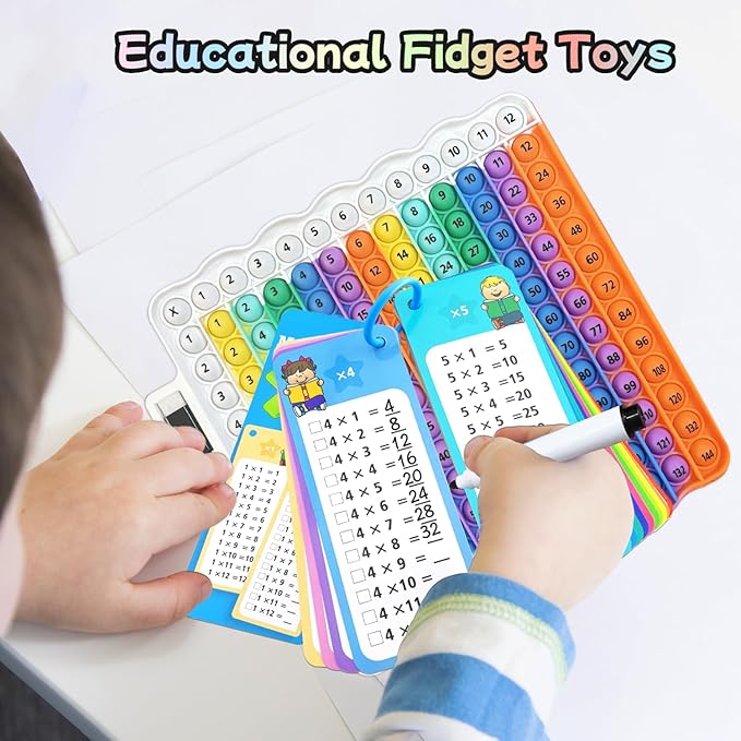 Multiplication Flash Cards + Pop Fidget Multiplication Chart, Times Table Educational Flashcard 3rd Grade, 4th, 5th, 6th Grade for Kids