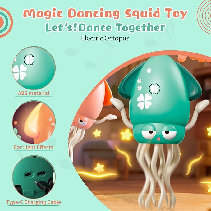 Baby Dancing Squid Toy, Electric Crawling Octopus Tummy Time Toy, Rechargeable Magic Dancing Music Squid Baby Toys for 3 4 5 Year Old Kids Boy Girl Birthday Gifts Christmas Stocking Stuffers