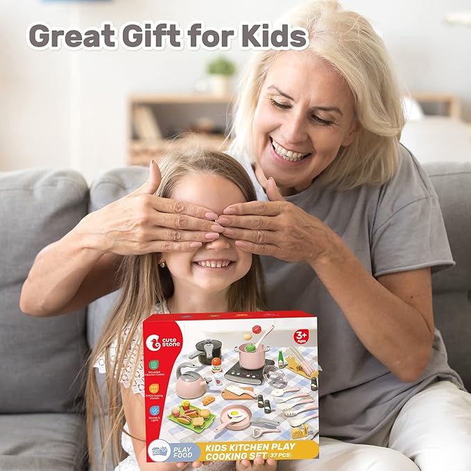 CUTE STONE Play Kitchen Accessories Set, Kids Cooking Toys Set with Play Pots and Pans, Electronic Induction Cooktop with Sound and Light, Cookware Utensils Kids Kitchen Set Kitchen Toys for Kids