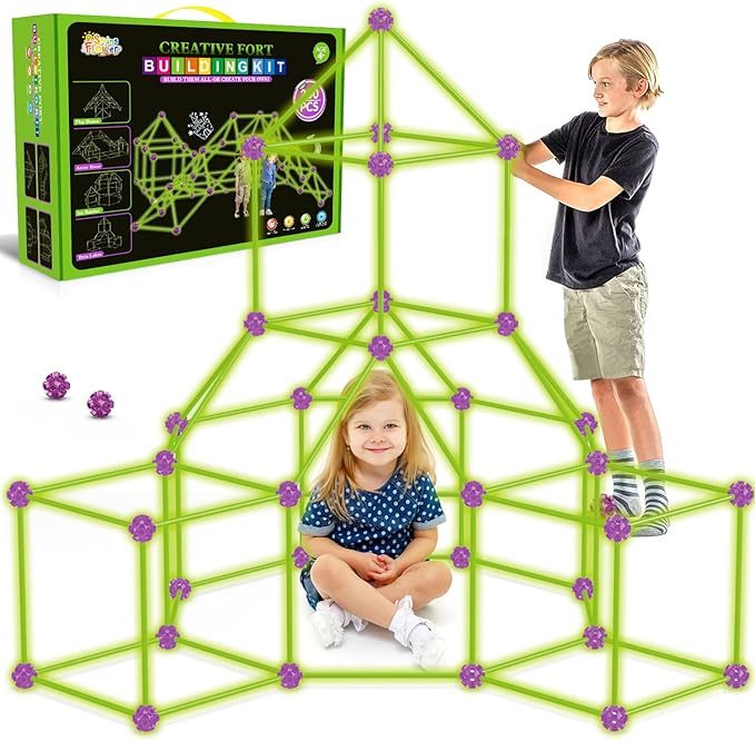 Glow In The Dark Fort Building Kit for Kids,STEM Construction Toys, Educational Gift for 3 4 5 6 7 8 9 10 11 12 Years Old Boys and Girls,Ultimate Creative Set for Indoor & Outdoors Activity,200 Pcs