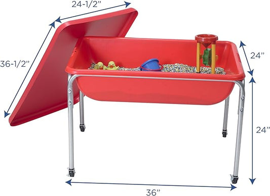 Children's Factory Medium Sensory Table and Lid – 24″ Height, Sandbox with Lid, Water Table for Kids, Red