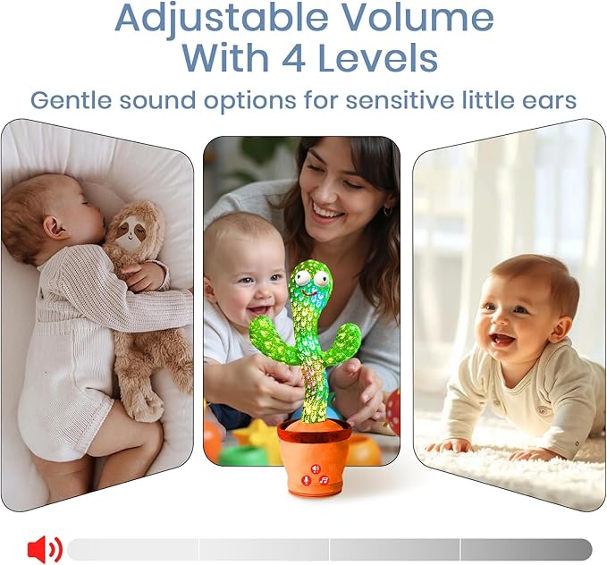 Rechargeable Dancing Talking Cactus Plush Toy for Kids - Volume Adjustable Mimicking and Singing Cactus with Music & Light - Funny Birthday Gifts for Years Old Boy Girl