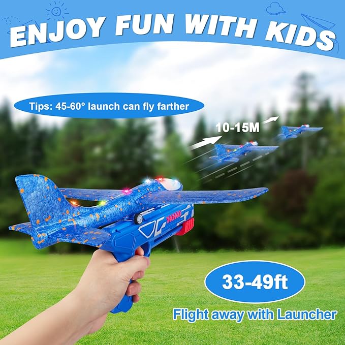 3 Pack Airplane Launcher Toy, 12.6" Foam Glider Led Plane, 2 Flight Mode Catapult Plane for Kids Outdoor Sport Flying Toys Gifts for 3 4 5 6 7 8 9 10 12 Year Old Boys Girls