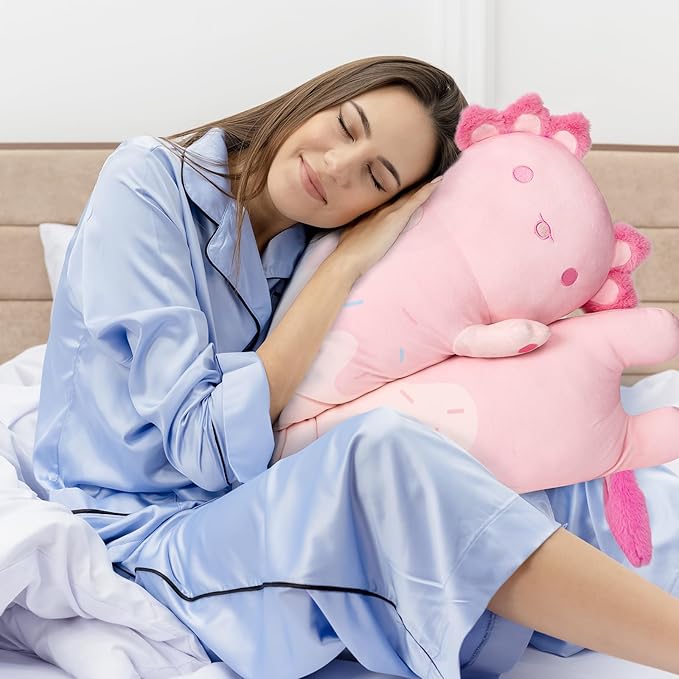 Mewaii Long Axolotl Plush 5 Sizes, 120% Extra Filling Giant Plushness Kids Body Pillow, Kawaii Cute Pink Axolotl Stuffed Animals Plushies, Big Long Body Pillow Cat Plush Gift for Girls 20”