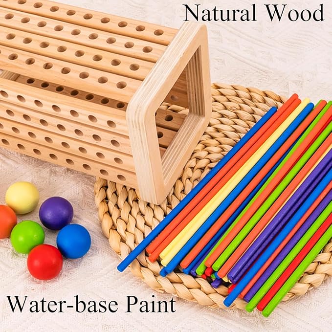 Pichoi Montessori Wooden Board Game for Age 3-5, Math Educational Puzzle Game for Kids 4-6-8, Fine Motor Skills Toys & Counting Toy Multiplayer Family Game Travel Toys Gifts for 3 4 5 6 Years Old