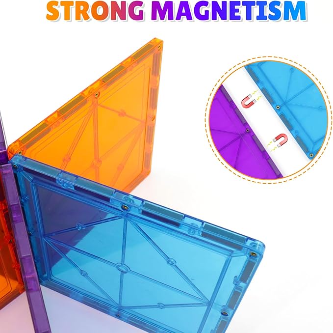 Large Magnetic Tiles Set - 6 Piece Square STEM Learning & Educational Building Kit for Kids - Perfect Construction Toy Gift