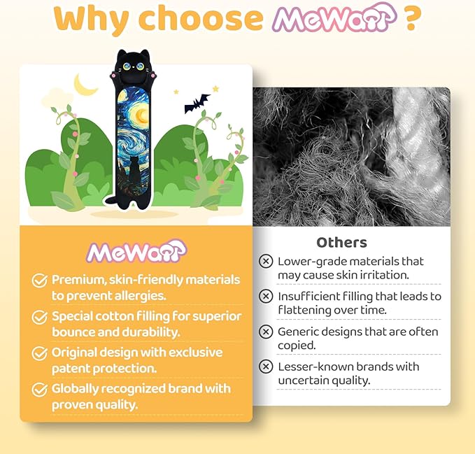 Mewaii Long Cat Plush 5 Sizes, 120% Extra Filling Giant Plushness Kids Body Pillow, Kawaii Cute Black Starry Cat Stuffed Animals Plushies, Big Long Body Pillow Plush Gift for Girls 20”