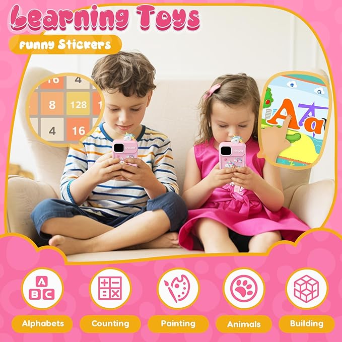 Luyiilo Kids Smart Phone Toys for Girls,Unicorn Gift Toys for Girls Ages 3-9 Christmas Birthday Gifts Mini Smart Phone Toys With 2.8" Touchscreen 16 Learning Games Dual Camera Music Player, 8G SD Card