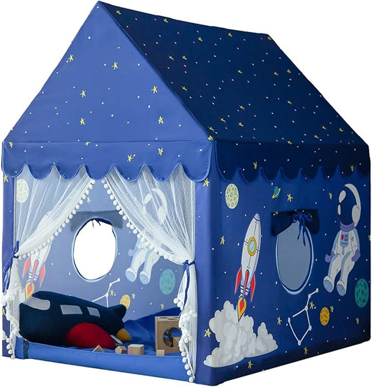 Kids Play Tent Playhouse Indoor Tent for Kids Boys Toddler, Large Castle Play House Bed Tents Spaceship Outer Space Rocket Blue, Kid Toys for Boy Girl Birthday, Christmas House Gift