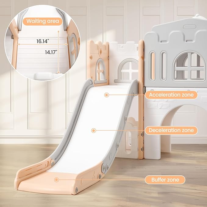 8 in 1 Toddler Slide Playset, Toddler Indoor Playground for Kids 1-3, Baby Outdoor Indoor Playset with Slide, Climber, Tunnel, Basketball Hoop, Toy Storage and Telescope for Toddlers Age 1-3