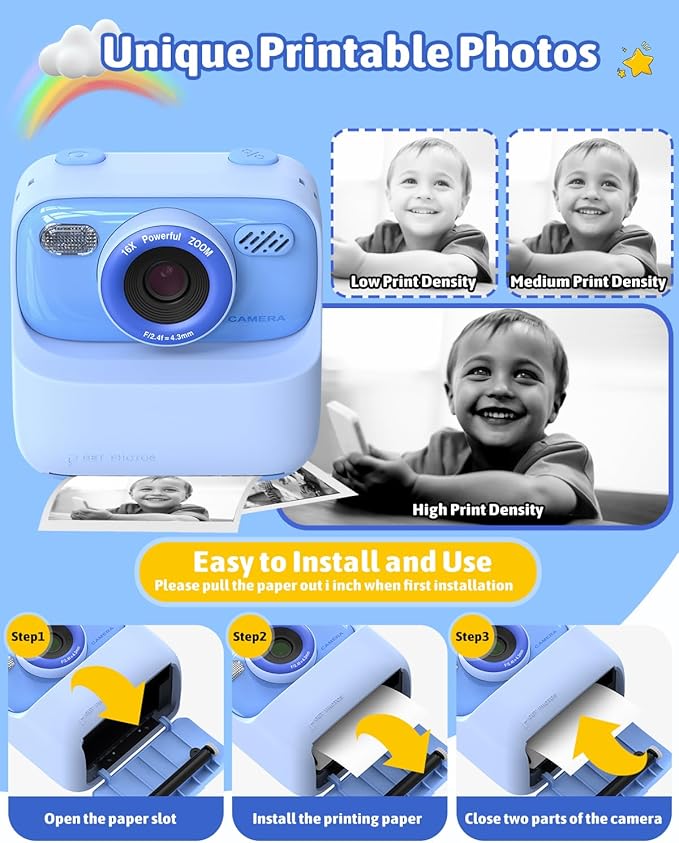 Mgaolo Kids Camera Instant Print Photo,Children Digital Camera Toys Gift with HD Video for Girls Boys 3-12 Age,Chritmas Birthday Festival Present for 3 4 5 6 7 8 9 Year Old Child (Blue)