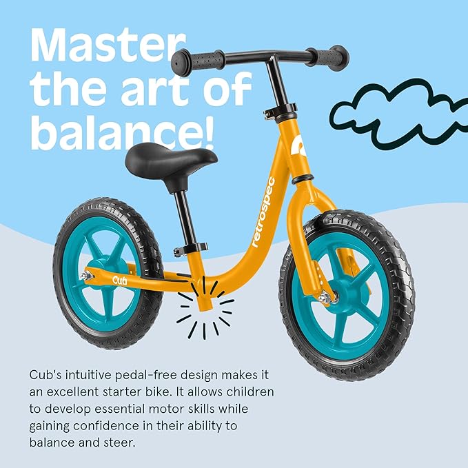 Retrospec Cub Toddler Balance Bike for Ages 18 Months - 3 Years - 12in No-Pedal Beginner Bicycle with Adjustable Seat, Puncture-Proof Tires & Safe Low Frame Design