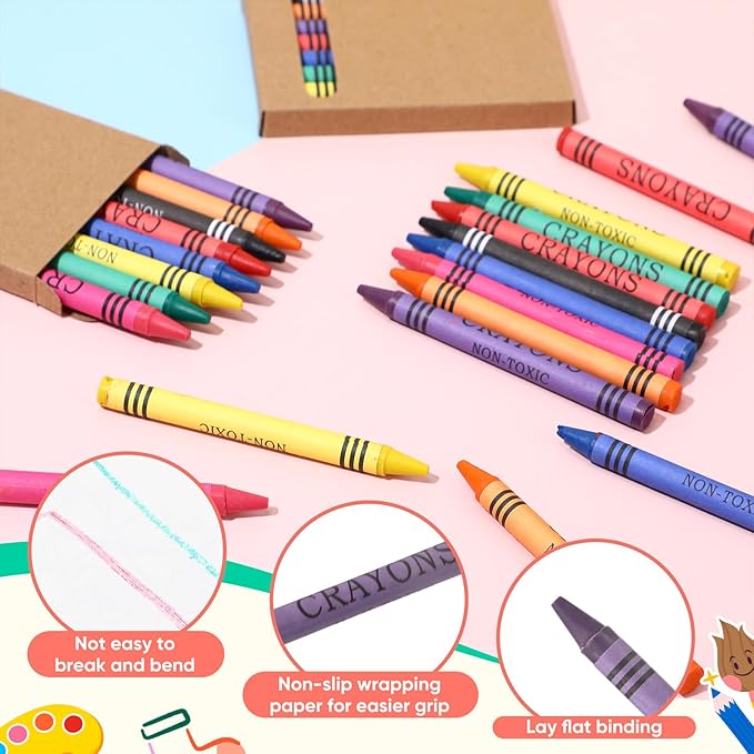 100 Packs Crayons Colored Pencils Bulk Bundle Pencil Crayon Set 3.5 Inch Mini 6 Color Pencils 8 Color Crayons Mini Boxes in Kraft Box for Kids Classroom School Teacher Birthday Party Supplies