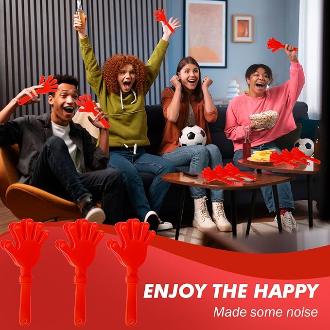 36 Pcs Hand Clappers Noisemakers 7.5 Inch Clappers Noisemakers Plastic Hand Clappers for Birthdays Game Football Sporting Events Cheers Supplies Dance Basketball Football Noisemakers（Red）
