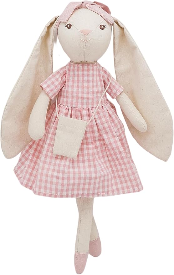15" Bunny Stuffed Animal for Girls, Plush Toy Doll -Wearing Pink Plaid Dress,Cute Doll Set Dress Up for 3 4 5 Year Old Girl - Gift for Little Girl, Birthday, Easter,Christmas…