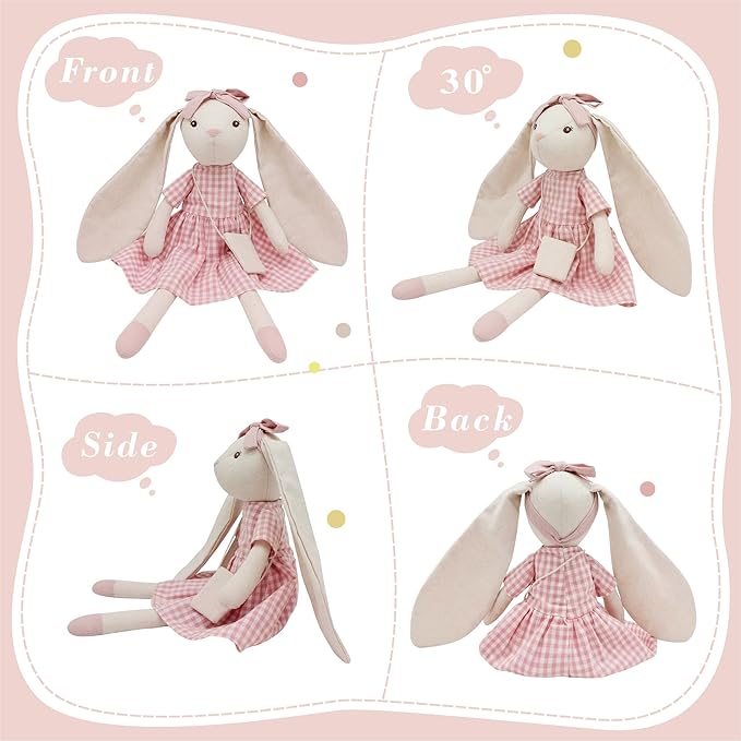 15" Bunny Stuffed Animal for Girls, Plush Toy Doll -Wearing Pink Plaid Dress,Cute Doll Set Dress Up for 3 4 5 Year Old Girl - Gift for Little Girl, Birthday, Easter,Christmas…