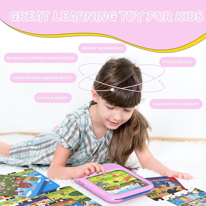 Kids Educational Learning Tablet Toy-Educational Tablet Toy to Interactive Learn Alphabets,Colors,Number,Foods,Jurassic Park,Animals,Learning Toys for Toddlers 2-6 Years Old,Gifts for Boys Girl