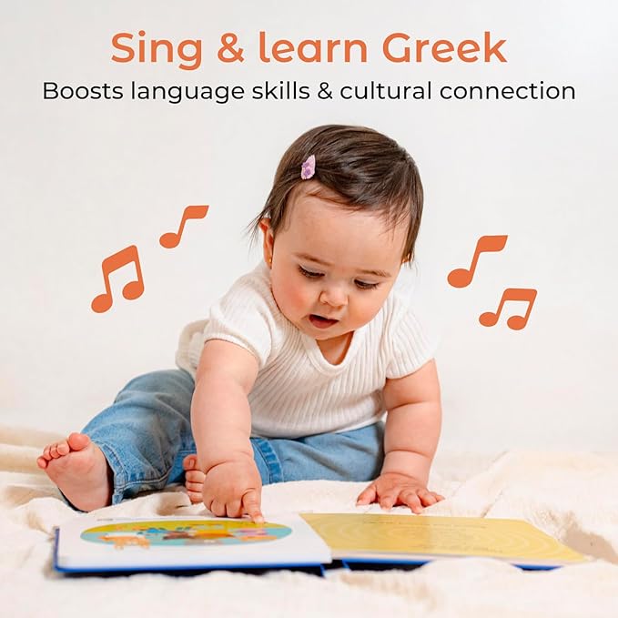 Cali's Books Greek Nursery Rhymes - Bilingual Children's Books, USB C Rechargeable, Interactive Musical Book for Baby, Toddlers, Bilingual Baby Books, Greek for Kids