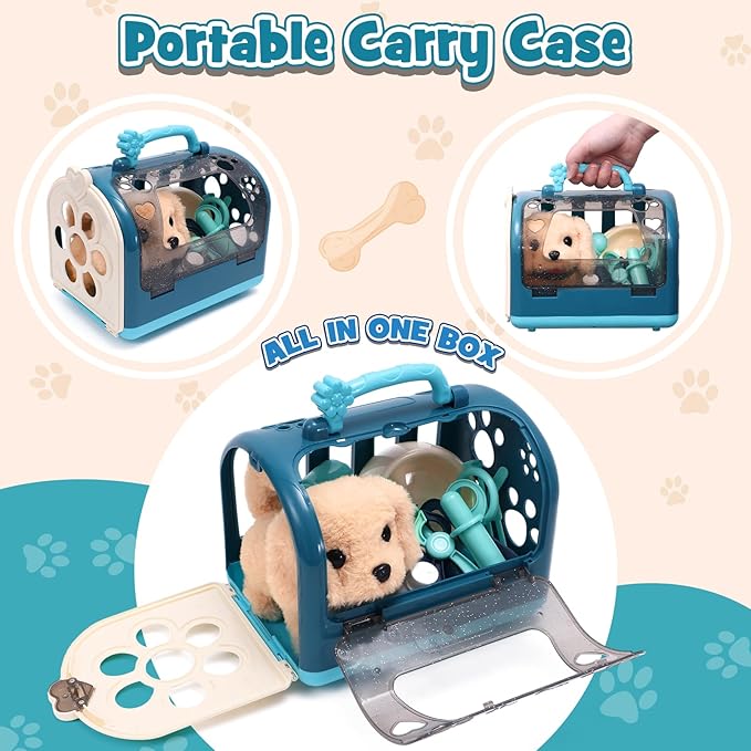 G.C 22Pcs Dog Toys for Kids Doctor Kit, Walking Barking Electronic Interactive Stuffed Dog Vet Kit Costume Pretend Play Puppy Pet Care Veterinarian Playset, Gifts for Kids Girls 3 4 5 6+ Year Old