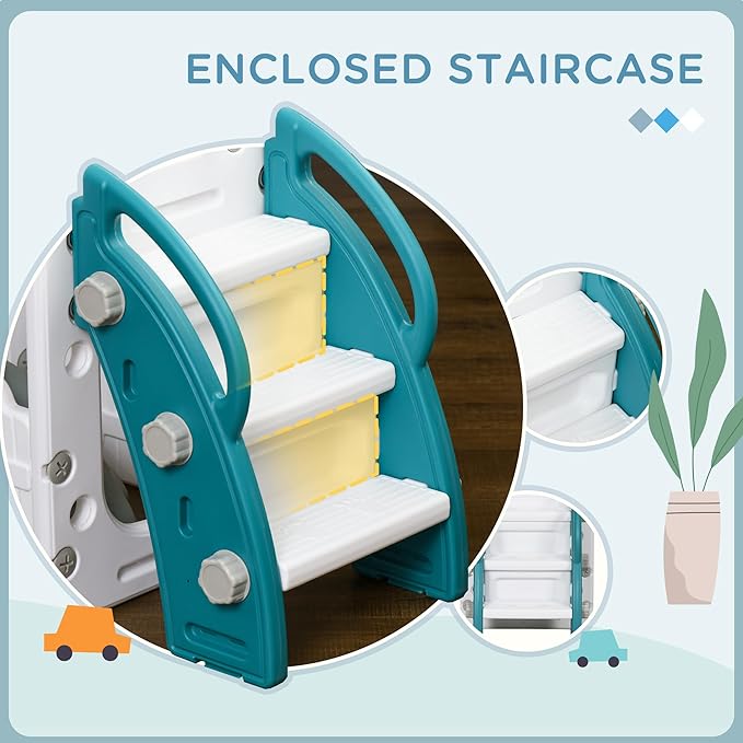 Qaba 8 in 1 Toddler Slide for Kids Age 1-3 Years, Indoor Kids Slide Playset with Basketball Hoop, Climber, Telescope, Tunnel, Steering Wheel, Aisle, Storage Baskets, Yellow