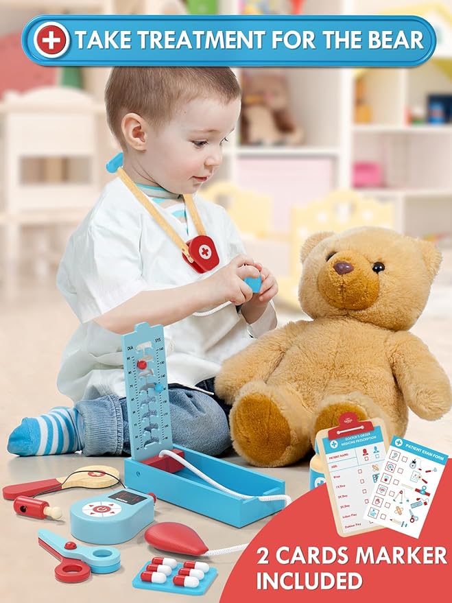 Lehoo Castle Doctor Kit for Toddlers 3-5, Kids Doctors Play Set, Pretend Play with Doctor Costume Toy Stethoscope Medical Kits for Girls Boys 3 4 5