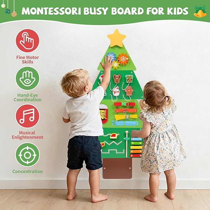 Wooden Montessori Wall Busy Board, Sensory Wall Panel for Kids, Toddler Interactive Learning Toy Activity Center Playroom Must Haves, Ideal for Homeschool Classroom Nursery Waiting Room