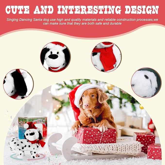 Twerking Dog Toy, Singing and Dancing Plush Puppy, Animated Christmas Plush Toy, Funny Interactive Santa Dog Figure, White Elephant Gift for Adults and Kids, Holiday Decor