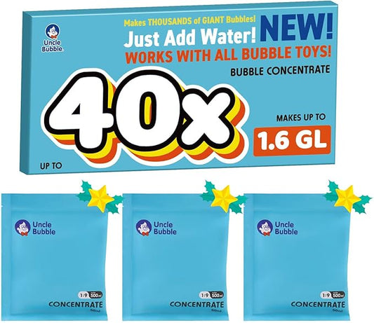 Uncle Bubble Concentrated Bubble Solution (up to 12L/3.2 Gallons) Regular Bubbles for Bubble Machine, Bubble Gun, Bubble Wands, Bubblw Mower, Bubble Juice Refill. Make 6L/1.6 Gallons for Giant Bubble