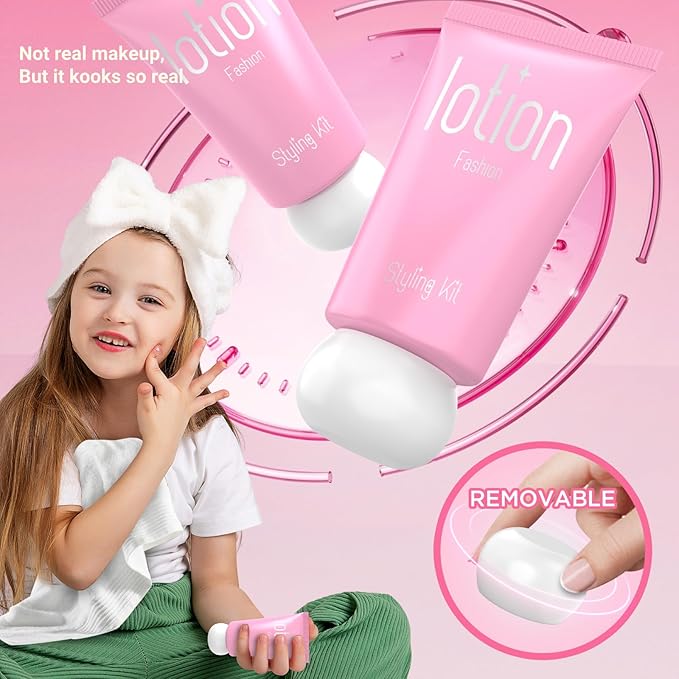 Toddler Pretend Makeup Kit with Storage Box - Fake Makeup Toys for 3-12 Year Old Girls, No Real Cosmetics, Birthday Gift Idea