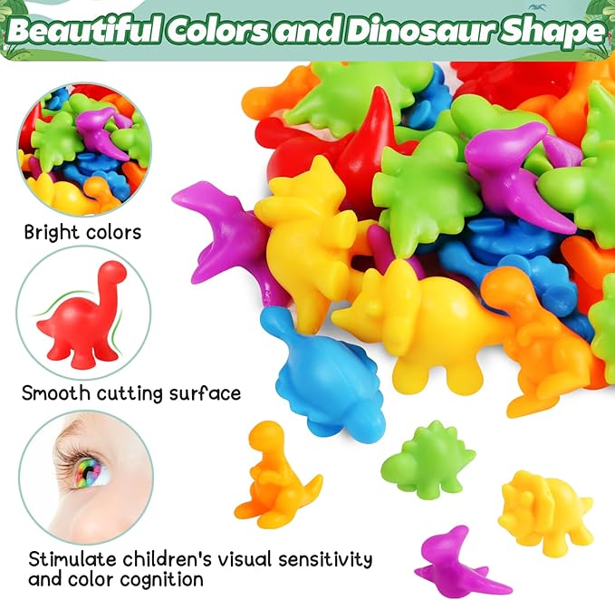 Skrtuan Counting Dinosaur Matching Toys with Sorting Bowls Montessori Preschool Educational Activities Learning Color Sorting Fine Motor Skills Sensory Toys Birthday Gift for 3 4 5 Year Old Boys Girls