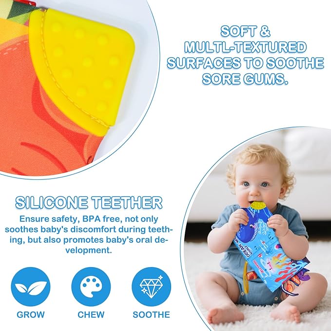 Baby Books 0-6 6-12 Months,Crinkle Books for Baby,Infant Tummy Time Toy High Contrast Sensory Book for Babies,Newborn Stocking Stuffers,Infants Soft Book, Bath Books for Babies Teether Toy