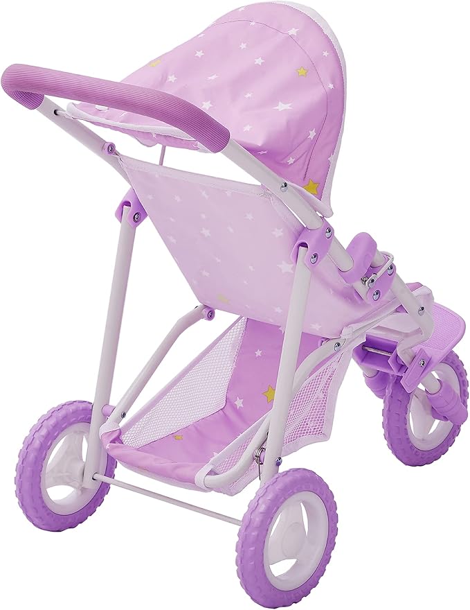 Olivia's Little World Baby Doll Jogging-Style Stroller with Canopy, Seatbelt and Storage Space, Purple and White