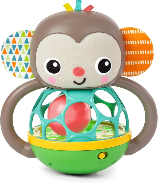 Bright Starts Grab & Giggle Monkey Light-Up Musical Rattle Toy with Easy-Grasp Oball, Ages 6 Months+, Unisex