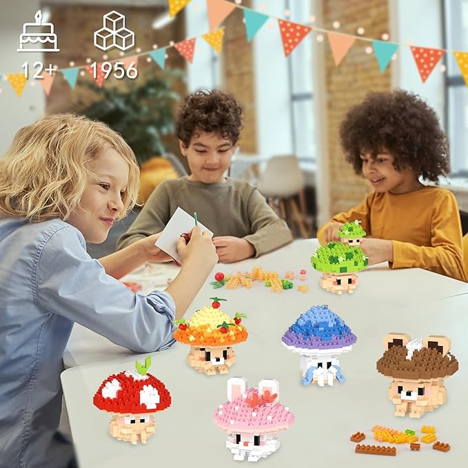 HIGH GODO 6 Set Mushroom Animals Micro Building Block Set, Creative Ideals Mushroom Animal Building Kit for Adults, Party Favors for Kids Boys Girls 12+ (1956PCS)