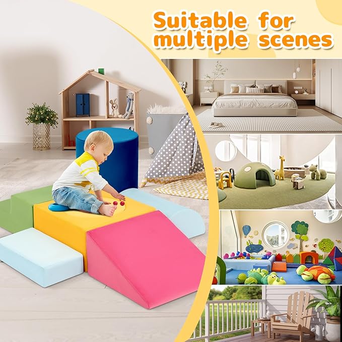Toddler Climbing Toys Indoor, 7-Piece Colourful Foam Climbing Blocks, Soft Play Climbing for Toddlers, Modular Crawling & Sliding Play Set for Toddlers 1-3 Years Old