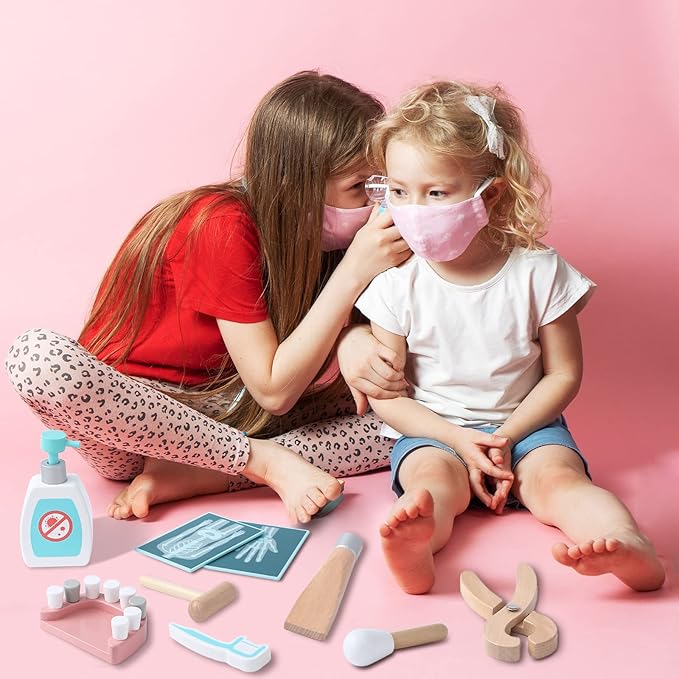 UMU® Deluxe Doctor Kit for Kids, Pretend Toy 36 PCS Wooden Doctor Playset for Toddlers, Montessori Toys Dentist Kit for 3, 4 and 5 Year Old Boys and Girls