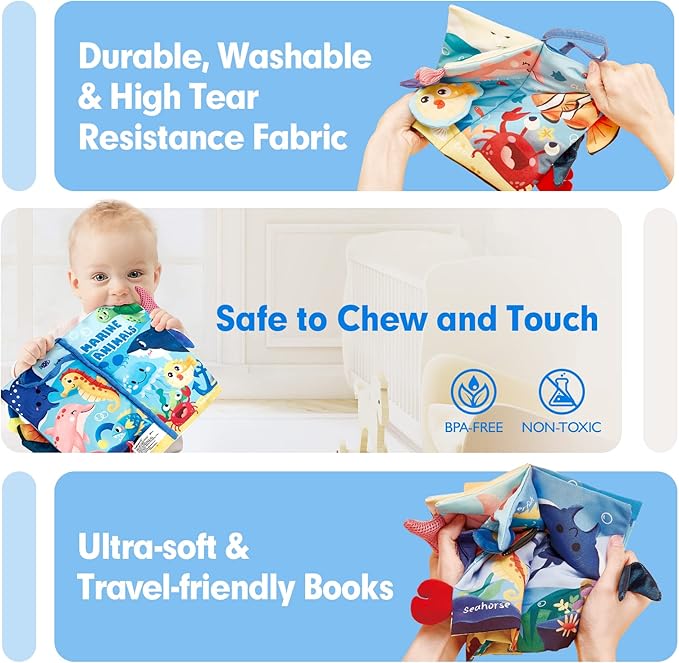 hahaland Baby Books 0-6 Months, Infant Tummy Time Toy Baby Toys 6 to 12 Months Touch Feel Book Baby Gifts for Boy Girl 0-3 Months Learning Toy Baby Christmas Birthday Gifts Stocking Stuffers (Single)